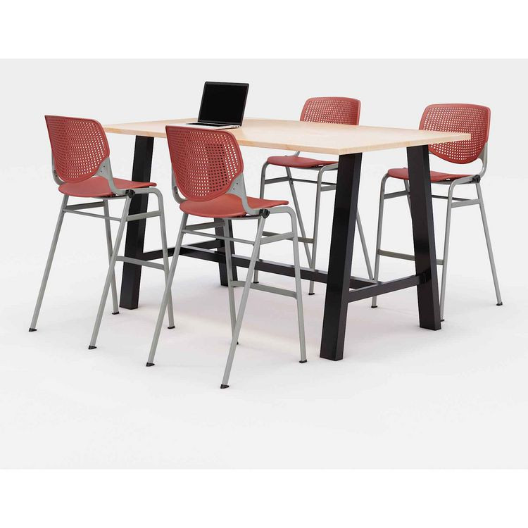 KFI STUDIOS 840031900838 Midtown Bistro Dining Table with Four Coral Kool Barstools, 36 x 72 x 41, Kensington Maple
