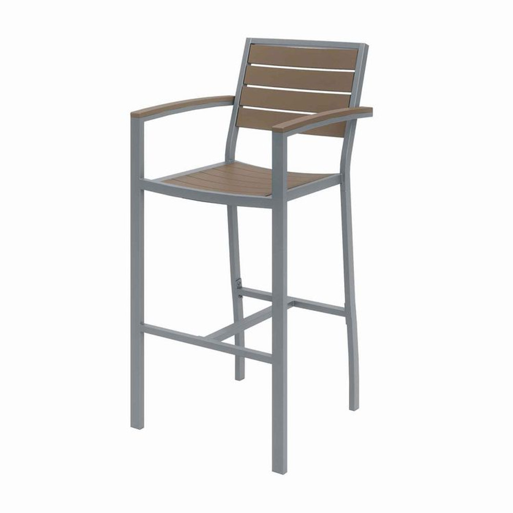 KFI STUDIOS 840031918505 Eveleen Outdoor Bistro Patio Table with Four Mocha Powder-Coated Polymer Barstools, Round, 41"h, Gray