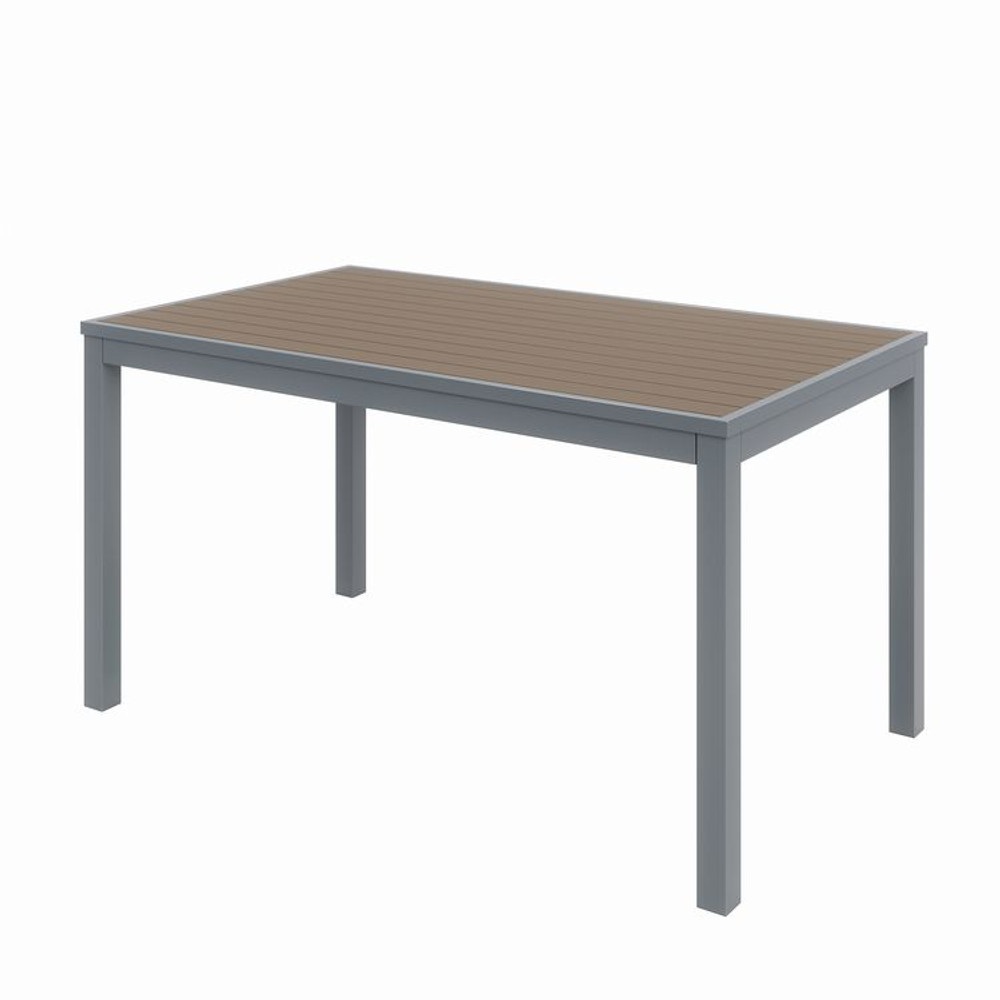 KFI STUDIOS 840031918529 Eveleen Outdoor Patio Table with Six Mocha Powder-Coated Polymer Chairs, 32 x 55 x 29, Mocha