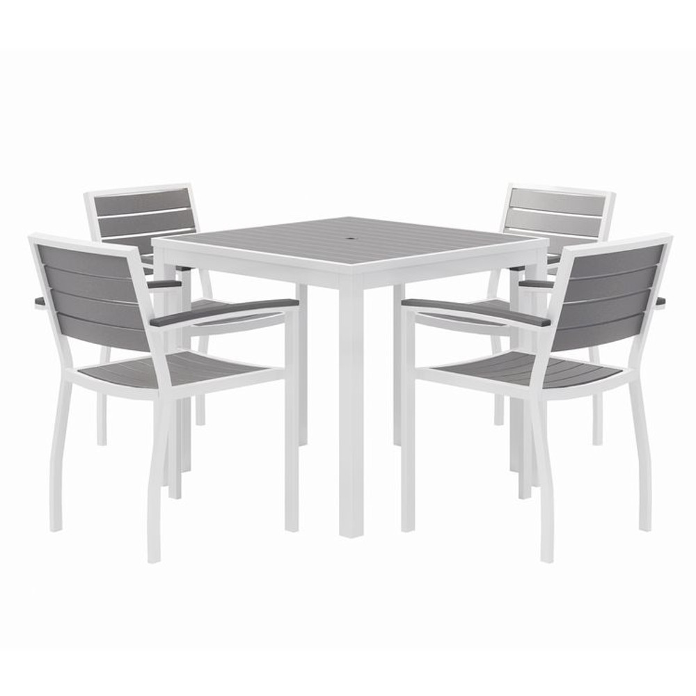KFI STUDIOS 840031918550 Eveleen Outdoor Patio Table with Four Gray Powder-Coated Polymer Chairs, 32" Square, Gray