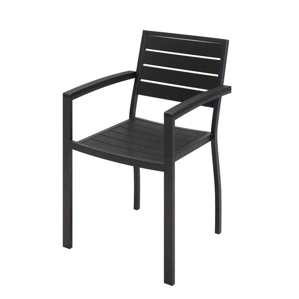 KFI STUDIOS 840031925183 Eveleen Outdoor Patio Table with Four Black Powder-Coated Polymer Chairs, Square, 35", Black