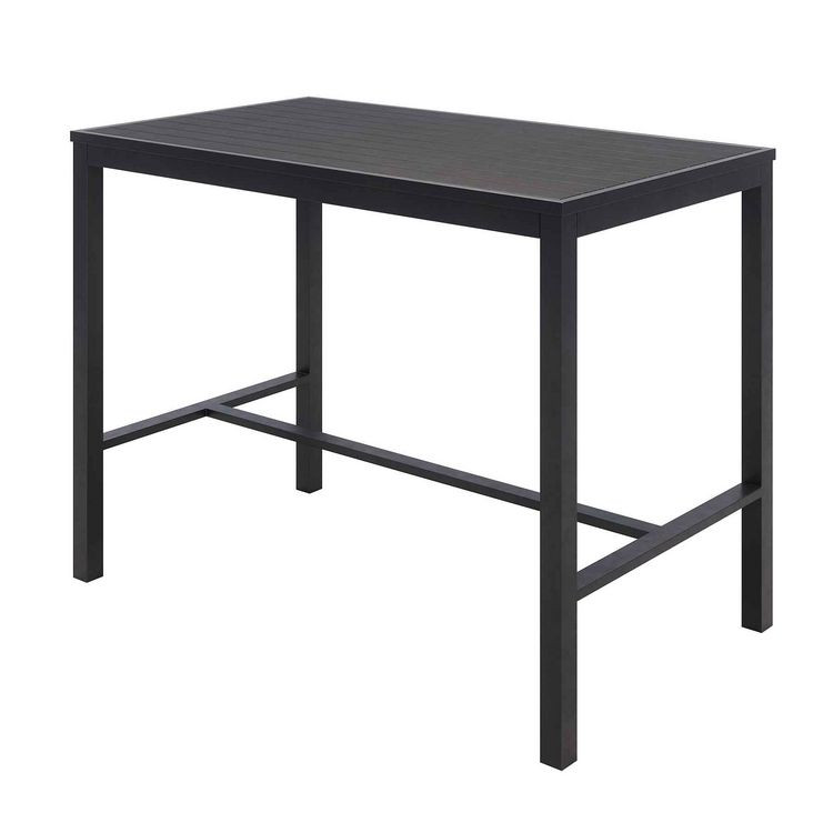KFI STUDIOS 840031925213 Eveleen Outdoor Bistro Patio Table with Four Black Powder-Coated Polymer Barstools, 32 x 55, Black