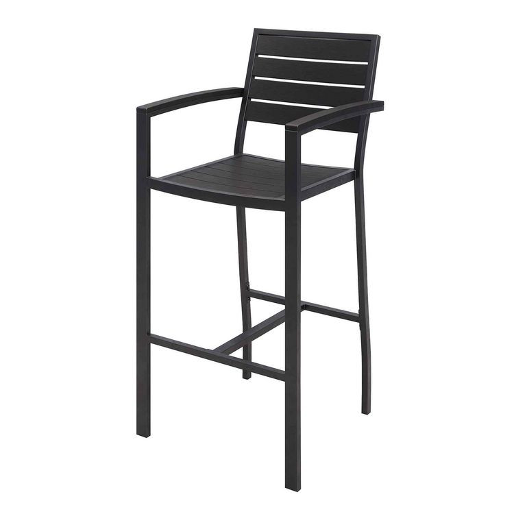 KFI STUDIOS 840031925213 Eveleen Outdoor Bistro Patio Table with Four Black Powder-Coated Polymer Barstools, 32 x 55, Black