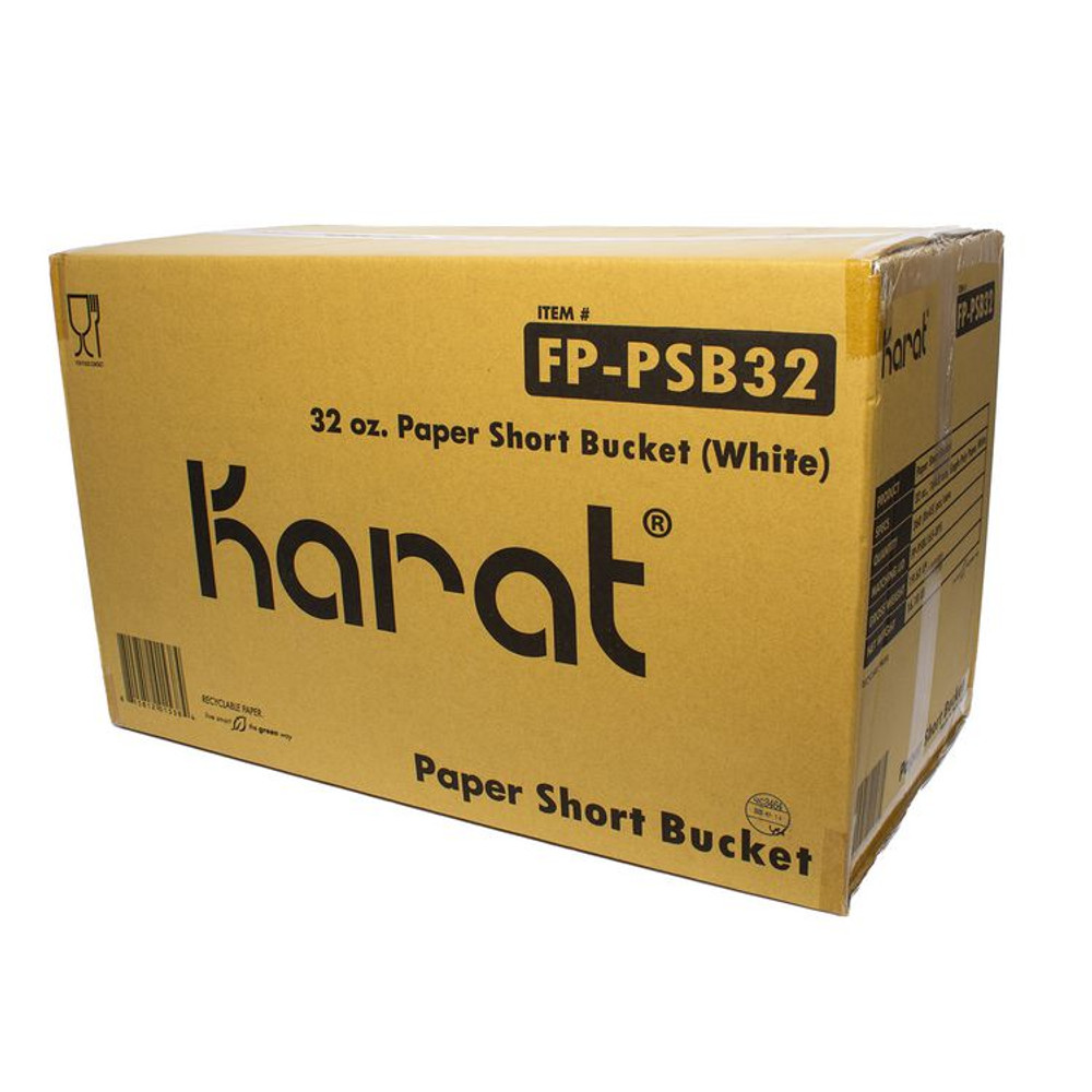 KARAT BY LOLLICUP FPPSB32 Food Bucket, 32 oz, 6.5" Dia x 2.4"h, White, Paper, 360/Carton