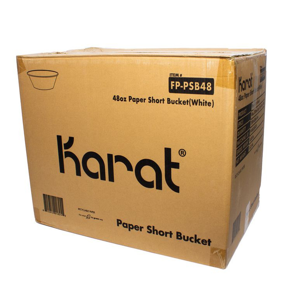 KARAT BY LOLLICUP FPPSB48 Food Bucket, 48 oz, 7.99" Dia x 2.4"h, White, Paper, 270/Carton