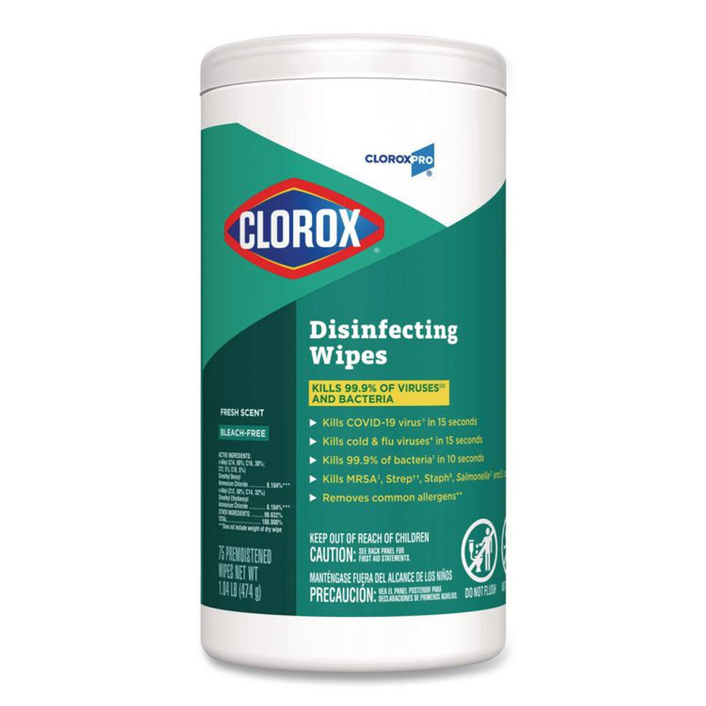 CLOROX SALES CO. 15949CT Disinfecting Wipes, 1-Ply, Fresh Scent, 7 x 8, White, 75/Canister, 6 Canisters/Carton