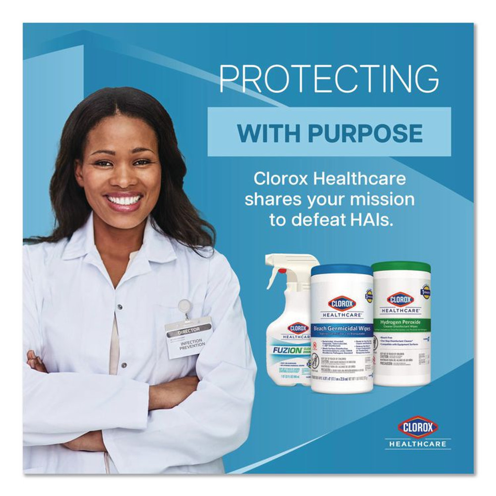 CLOROX SALES CO. Healthcare® 30826 Hydrogen Peroxide Cleaner Disinfectant Wipes, 12 x 11, Unscented, White, 185/Bucket, 2 Buckets/Carton