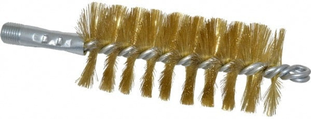 Schaefer Brush 43645 Double Stem/Single Spiral Tube Brush: 2" Dia, 8" OAL, Brass Bristles