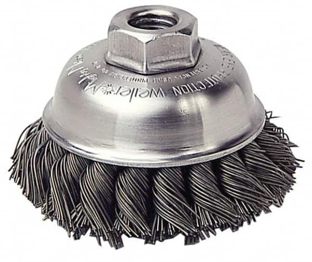 Weiler 94677 Cup Brush: 2-3/4" Dia, 0.014" Wire Dia, Steel, Knotted