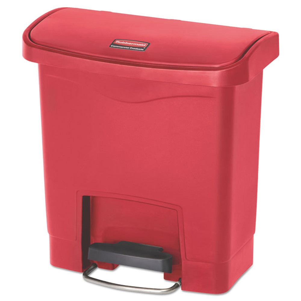 RUBBERMAID COMMERCIAL PROD. 1883563 Slim Jim Streamline Resin Step-On Container, Front Step Style, 4 gal, Polyethylene, Red