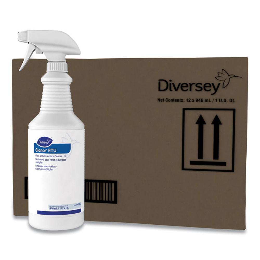 DIVERSEY 04705 Glance Glass and Multi-Surface Cleaner, Original, 12 Capped 32 oz Bottles and One Trigger Sprayer, 12/Carton
