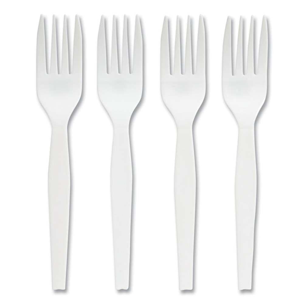 PERK 24394114 Eco-ID Mediumweight Compostable Cutlery, Fork, Plastic, White, 300/Pack