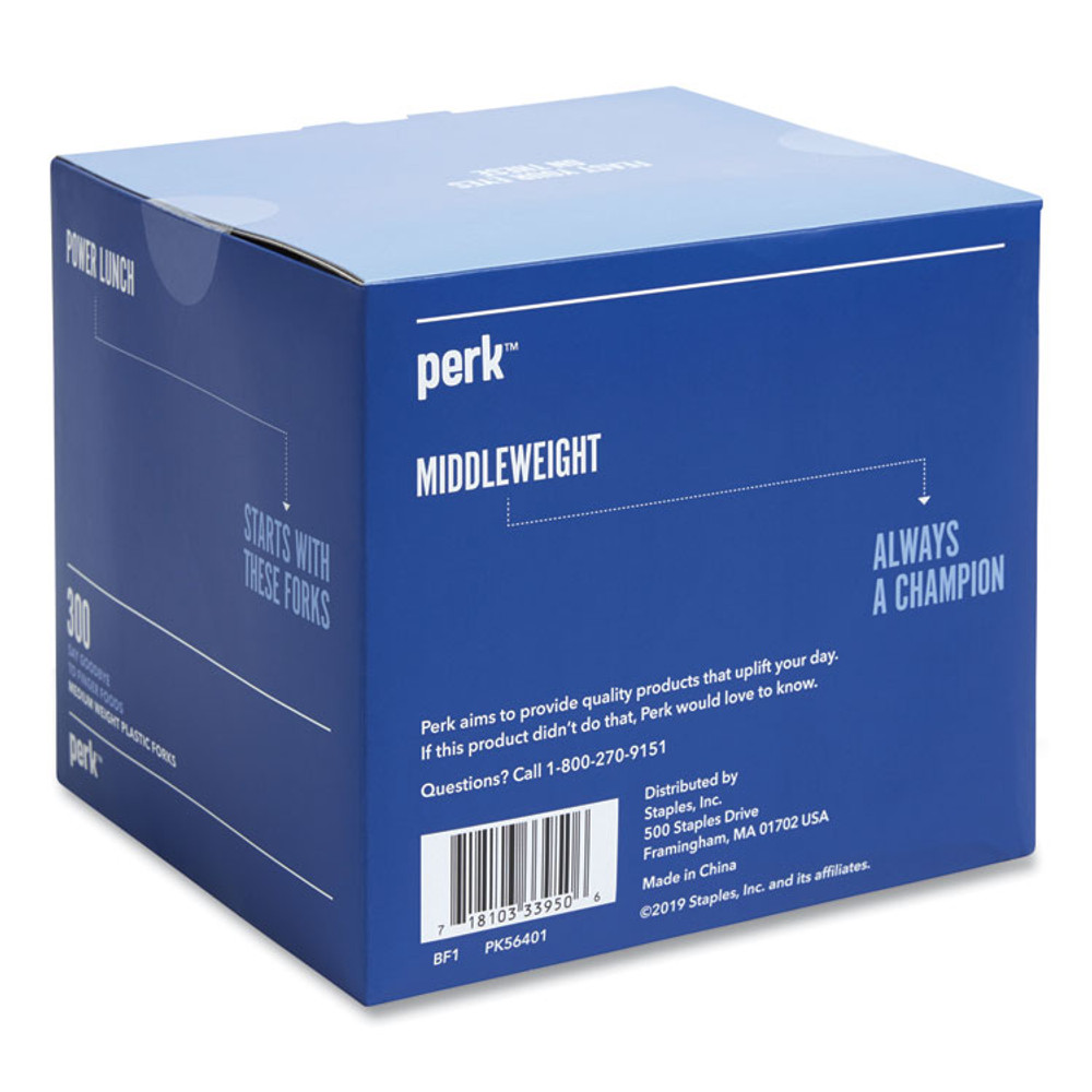 PERK 24394114 Eco-ID Mediumweight Compostable Cutlery, Fork, Plastic, White, 300/Pack
