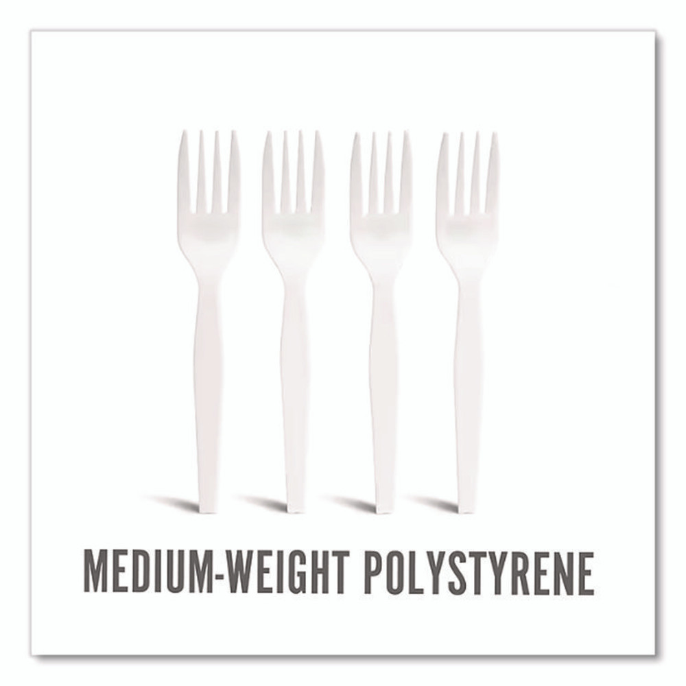PERK 24394114 Eco-ID Mediumweight Compostable Cutlery, Fork, Plastic, White, 300/Pack