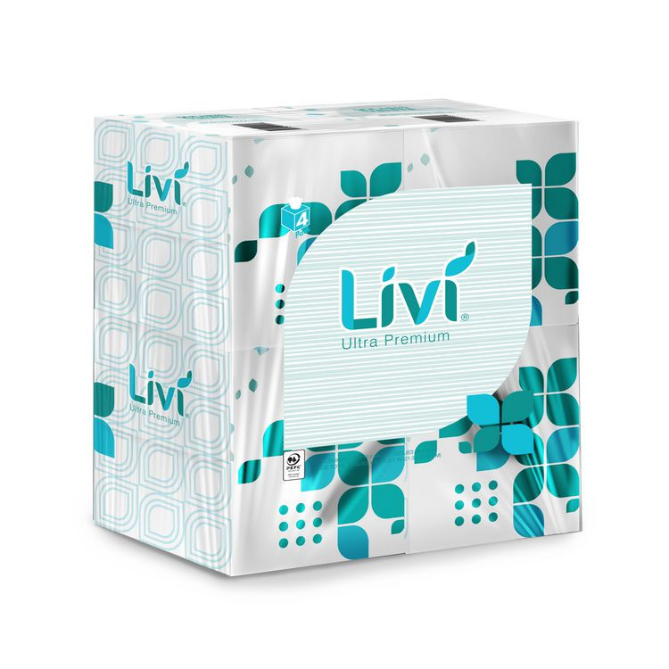 SOLARIS PAPER Livi® Ultra Premium 192101 Facial Tissue, Cube Box, 2-Ply, White, 80 Sheets/Box, 4 Boxes/Pack, 6 Packs/Carton