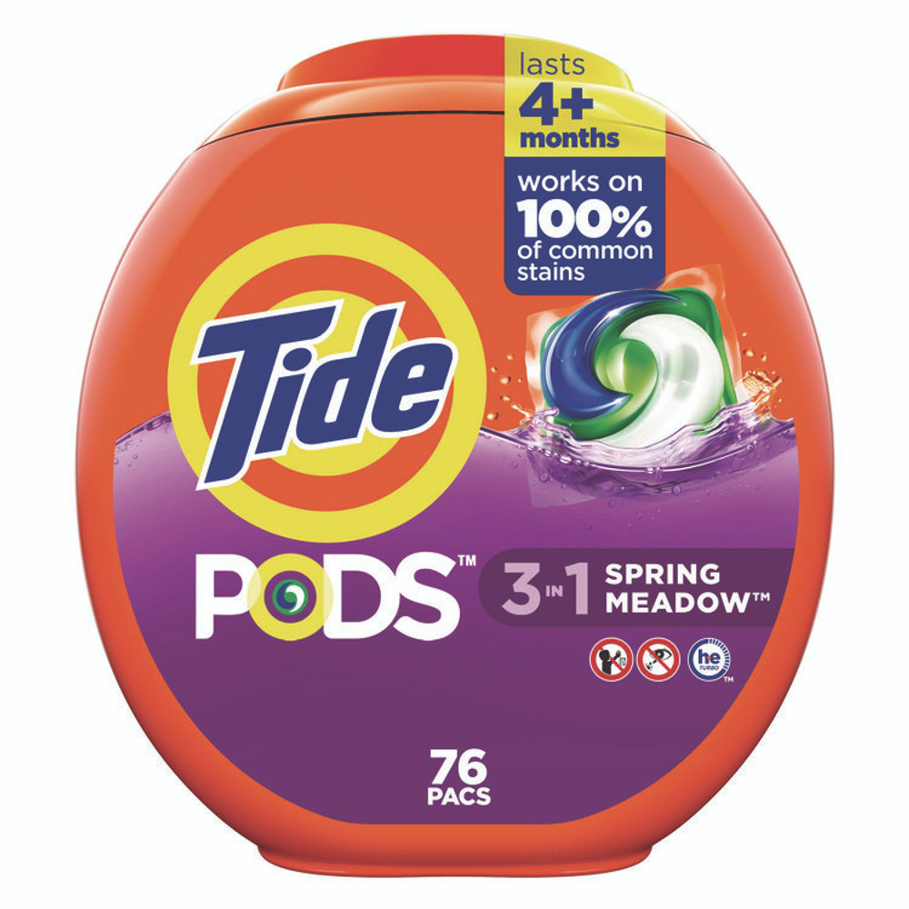 PROCTER & GAMBLE Tide® 09166CT PODS Laundry Detergent, HE Compatible, Spring Meadow, 66 oz Tub, 76 Pacs/Tub, 4 Tubs/Carton