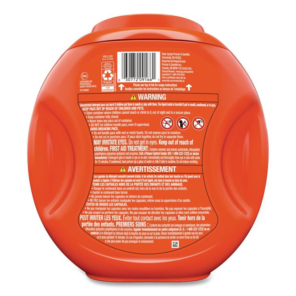 PROCTER & GAMBLE Tide® 09166CT PODS Laundry Detergent, HE Compatible, Spring Meadow, 57 oz Tub, 76 Pacs/Tub, 4 Tubs/Carton