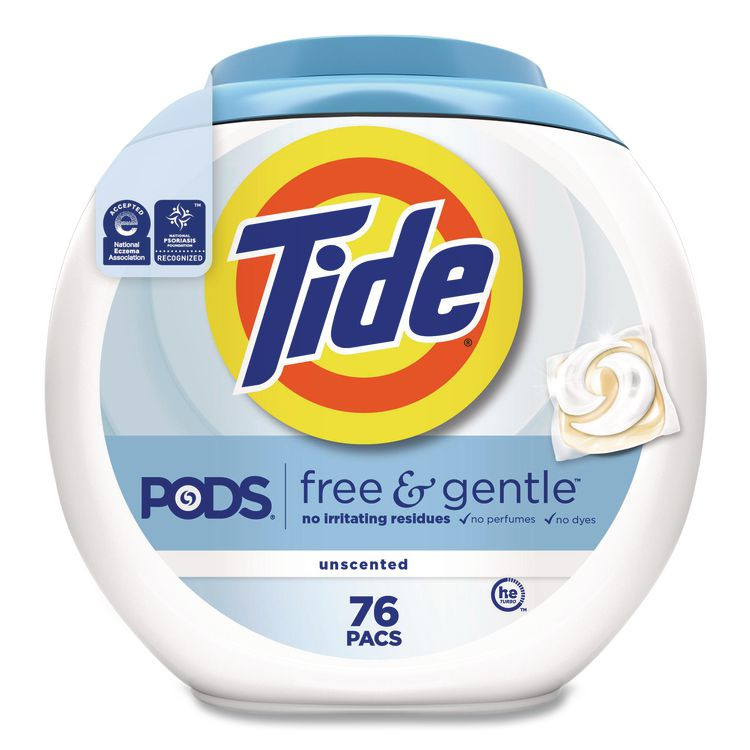 PROCTER & GAMBLE Tide® 09488CT PODS Laundry Detergent, Free and Gentle, HE Compatible, 56 oz Tub, 76 Pacs/Tub, 4 Tubs/Carton