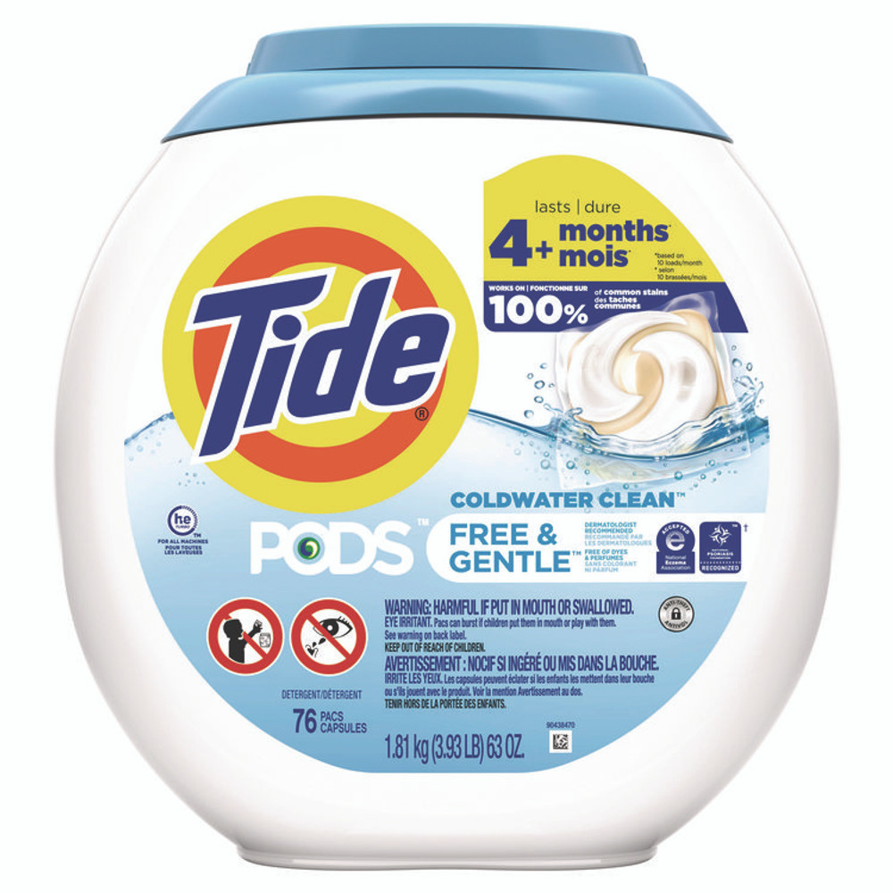 PROCTER & GAMBLE Tide® 09488CT PODS Laundry Detergent, Free and Gentle, 63 oz Tub, 76 Pacs/Tub, 4 Tubs/Carton