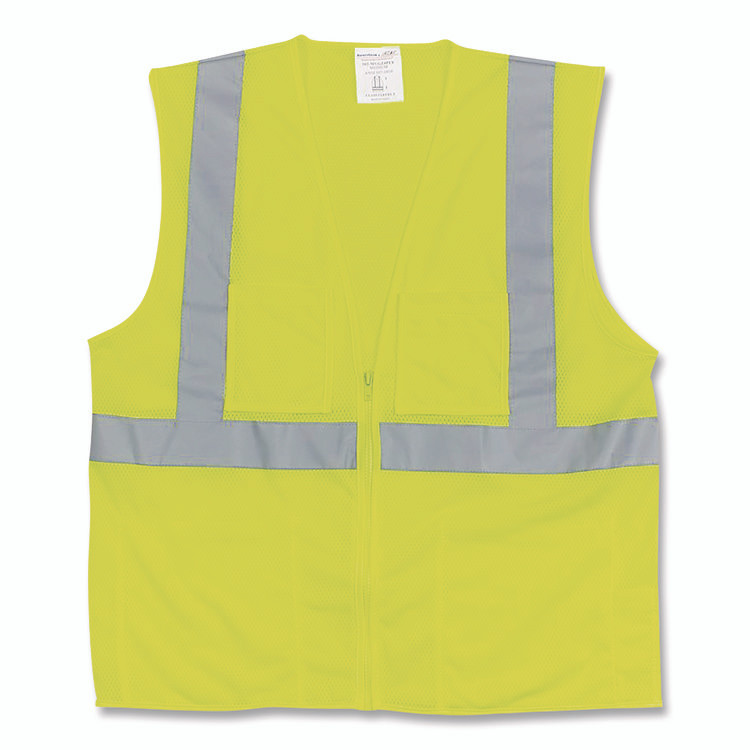 PROTECTIVE INDUSTRIAL PRODUCTS INC PIP 3020702ZLYXL ANSI Class 2 Two-Pocket Zipper Mesh Safety Vest, X-Large, Hi-Viz Lime Yellow