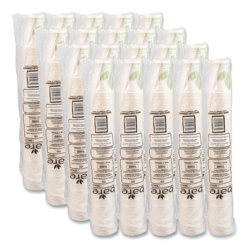 DART SOLO® R9BBJD110CT Bare Eco-Forward Paper Cold Cups, 9 oz, Green/White, 100/Sleeve, 20 Sleeves/Carton