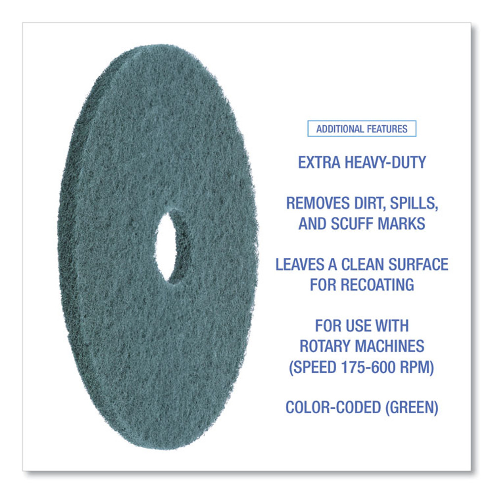 BOARDWALK 4017 GRE Heavy-Duty Scrubbing Floor Pads, 17" Diameter, Green, 5/Carton