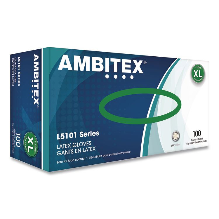 TRADEX INTERNATIONAL AMBITEX® LXL5101 L5101 Series Lightly Powdered Latex Gloves, X-Large, 4 mil Thick, 9" Long, Cream, 100/Box