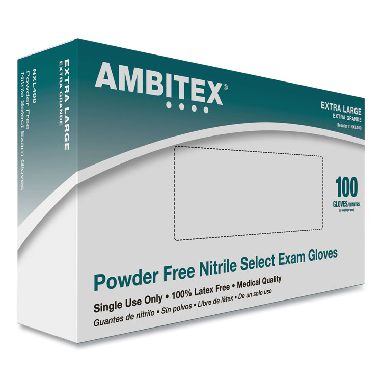 TRADEX INTERNATIONAL AMBITEX® NXL400 N400 Series Powder-Free Nitrile Gloves, X-Large, Blue, 100/Box