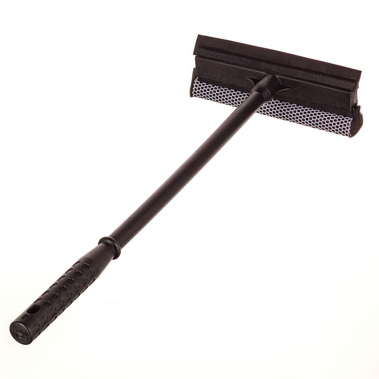 UNGER AUSQ0 Auto Squeegee, 8" Rubber Blade, 8" Mesh Scrubber, 21" Plastic Handle with Grip, Black, 20/Carton