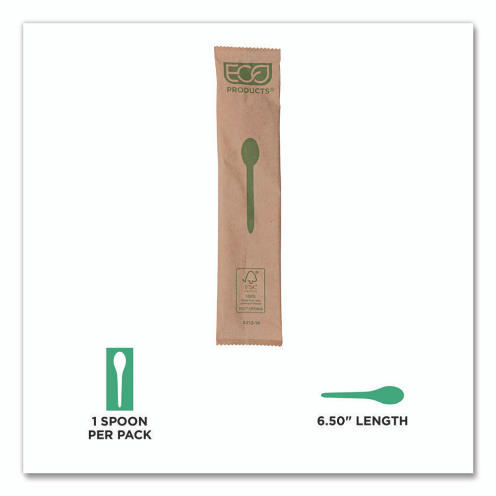 ECO-PRODUCTS,INC. EPS213W Wood Cutlery, General Purpose Spoon, Natural, 500/Carton