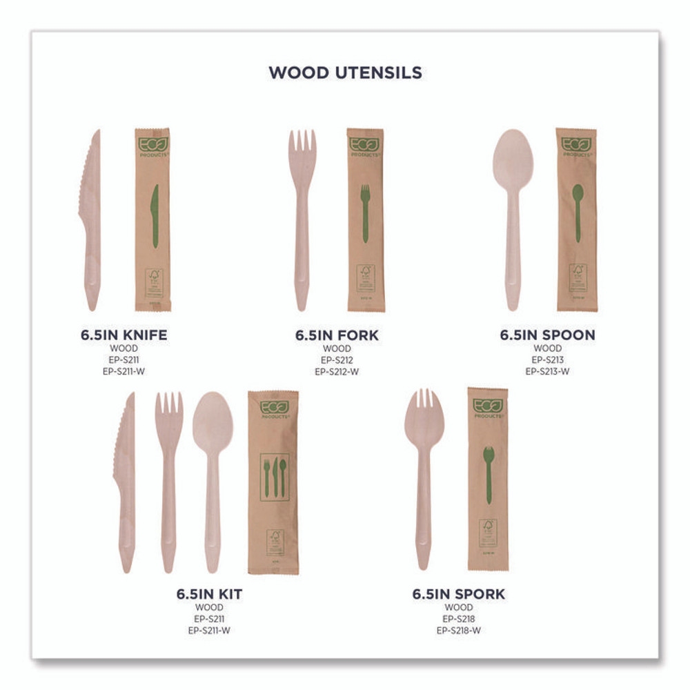 ECO-PRODUCTS,INC. EPS213W Wood Cutlery, General Purpose Spoon, Natural, 500/Carton