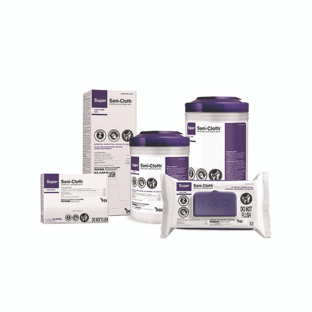 SANI PROFESSIONAL H04082 Super Sani-Cloth Individually Wrapped Germicidal Disposable Wipes, Large, 1-Ply, 5 x 8, Unscented, White, 50/Pack