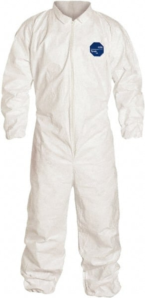 Dupont TY125SWH5X00250 Disposable Coveralls: Size 5X-Large, 1.2 oz, Film Laminate, Zipper Closure