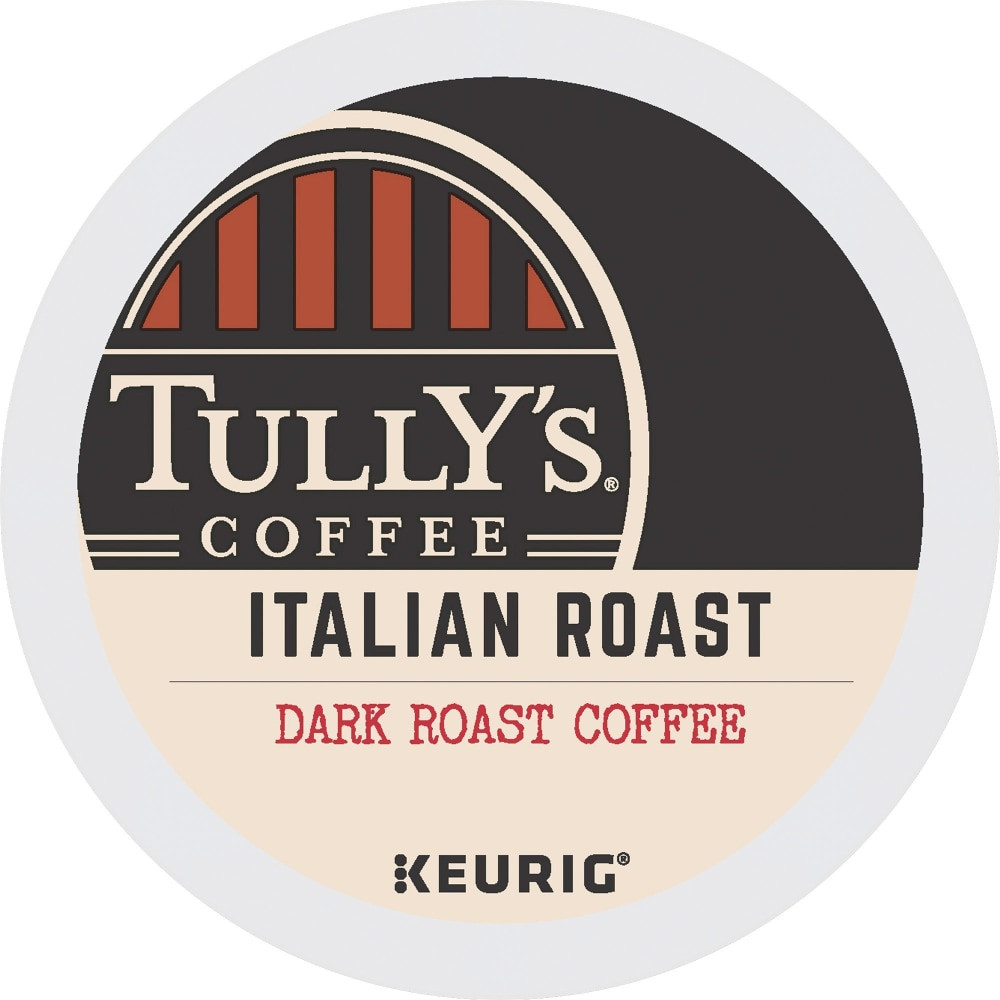 Brew a cup of Tullys Coffee Italian roast coffee, and enjoy robust, full-bodied flavor. These Italian roast coffee cups are compatible with select Keurig brewers for effortless brewing.  Robust and intense delivering spicy characteristics with a long finish.  Each K-Cup Pod has a built-in coffee filter - no measuring and no mess.  K-Cup Pods are designed for use in single-cup brewing systems.  Box of 24 Italian roast coffee pods, so you can stock your pantry or breakroom.