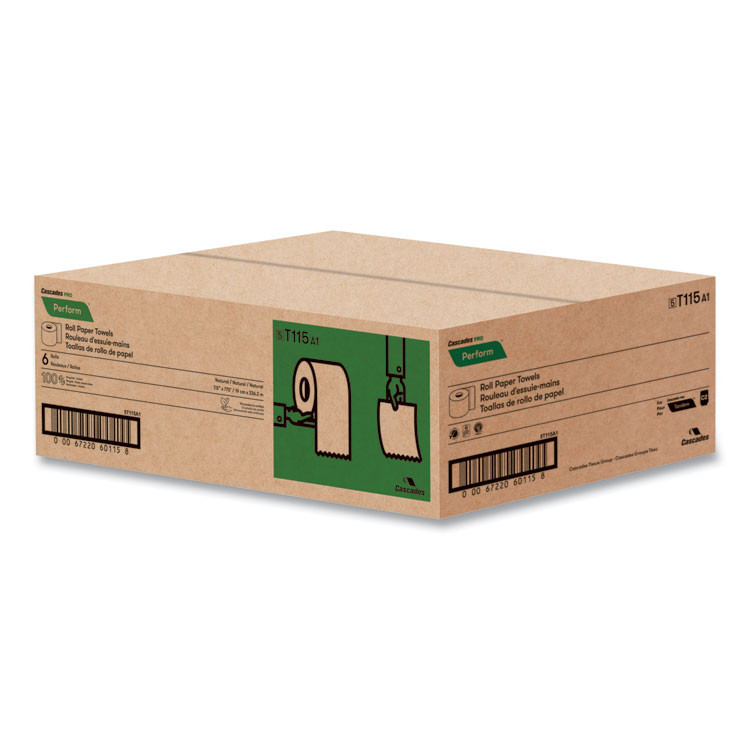 CASCADES TISSUE GROUP PRO T115 Perform Hardwound Roll Towels for Tandem Dispensers, 1-Ply, 7.5" x 775 ft, Natural, 6/Carton