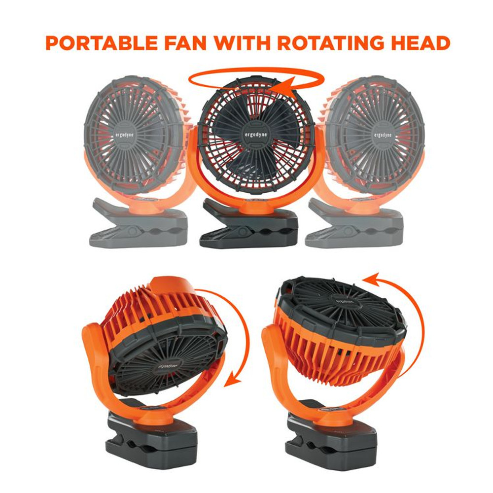 TENACIOUS HOLDINGS, INC. ergodyne® 12800 Chill-Its 6090 Rechargeable Portable Jobsite Fan, 9.5, Orange/Black