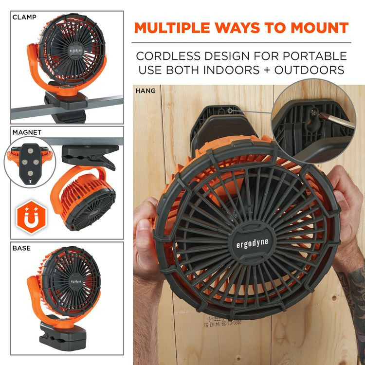 TENACIOUS HOLDINGS, INC. ergodyne® 12800 Chill-Its 6090 Rechargeable Portable Jobsite Fan, 9.5, Orange/Black