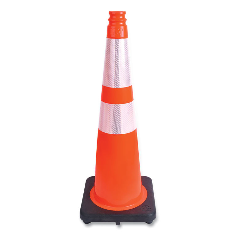 TATCO 35500 Traffic Cone, 10.75 x 10.75 x 28, Orange/Silver/Black