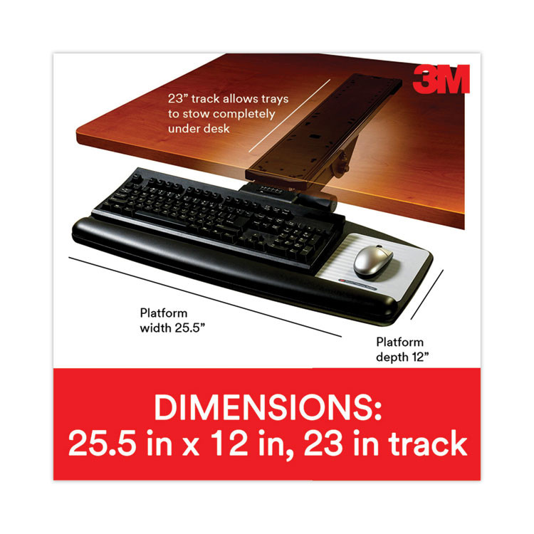 3M/COMMERCIAL TAPE DIV. AKT90LE Easy Adjust Keyboard Tray, Standard Platform, 23" Track, Black