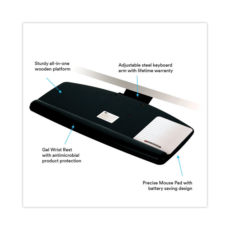 3M/COMMERCIAL TAPE DIV. AKT90LE Easy Adjust Keyboard Tray, Standard Platform, 23" Track, Black