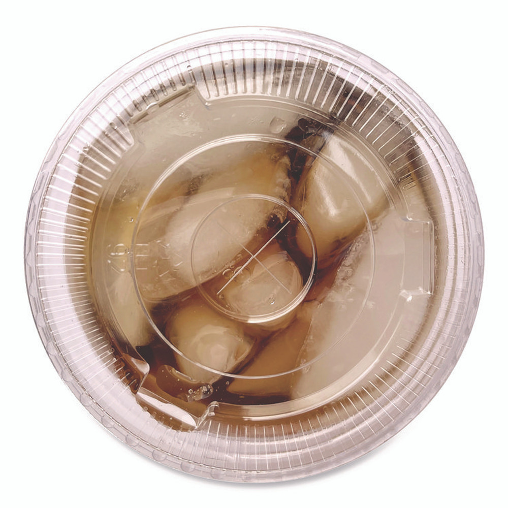 BOARDWALK PET912STRAPK PET Cold Cup Straw-Slot Lids, Fits 9 oz Squat/12 oz Cold Cups, Plastic, Clear, 100/Pack