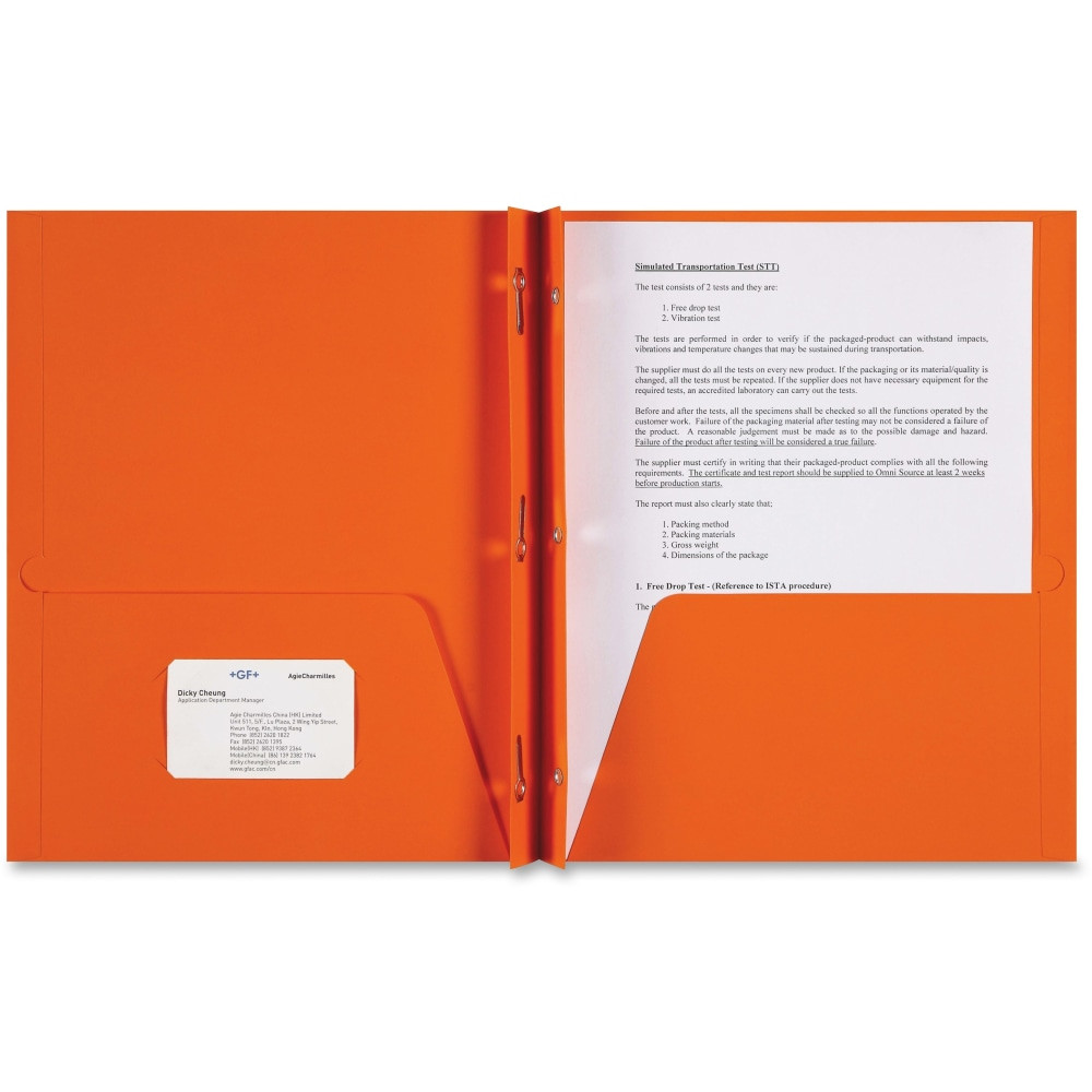 SP RICHARDS 78541 Sparco 3-Prong Leatherette Portfolios, 2 Pockets, Letter Size, Orange, Box Of 25 Portfolios