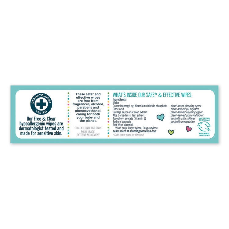 SEVENTH GENERATION 34219 Free and Clear Baby Wipes, Refill, 7 x 7, Unscented, White, 256/Pack