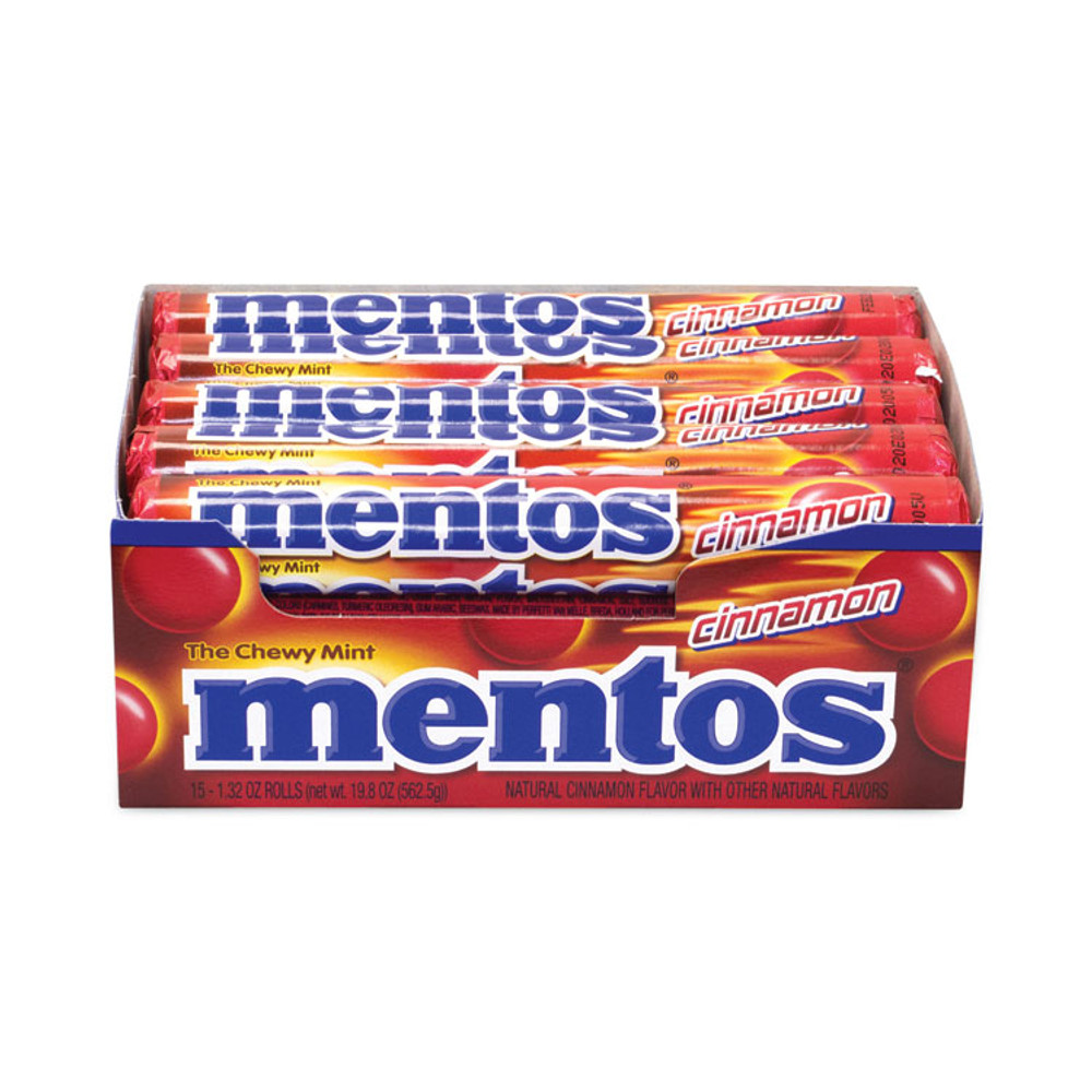 PERFETTI VAN MELLE Mentos® 20900454 Cinnamon Singles Chewy Mints, 1.32 oz, 15 Rolls/Carton