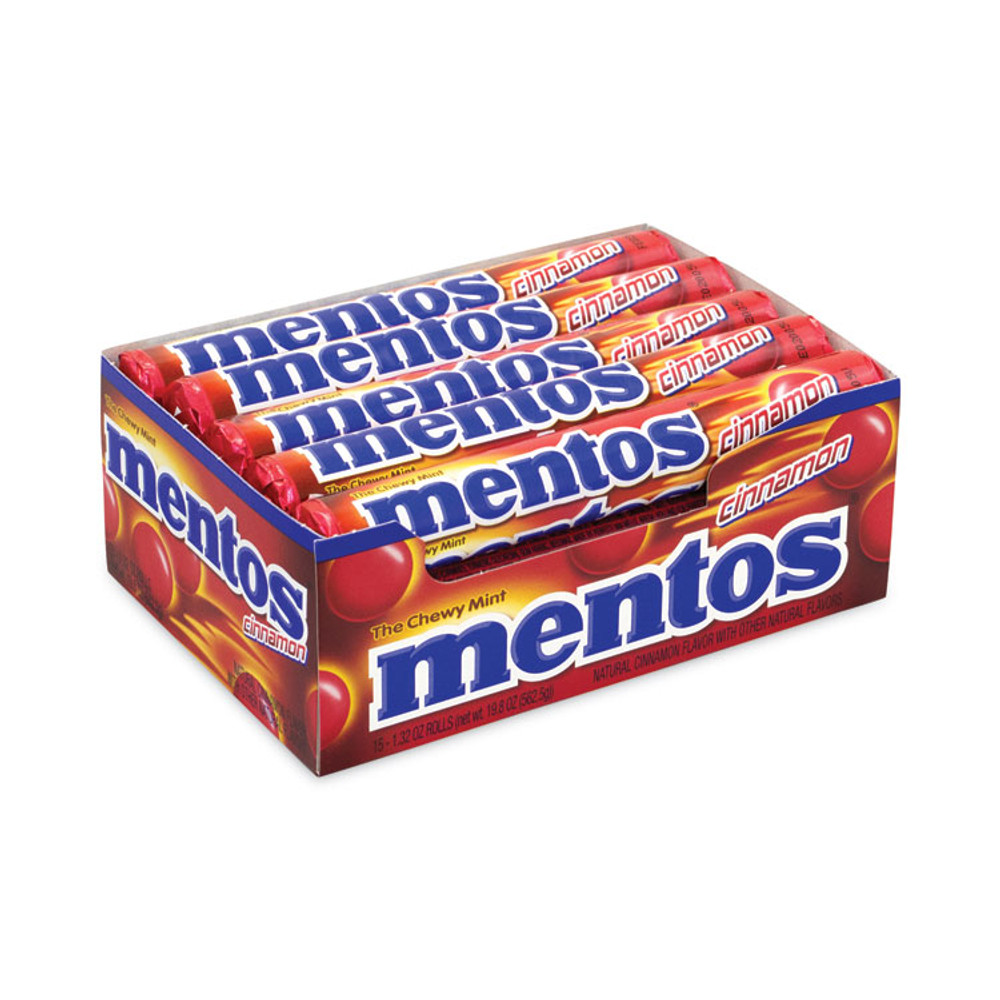 PERFETTI VAN MELLE Mentos® 20900454 Cinnamon Singles Chewy Mints, 1.32 oz, 15 Rolls/Carton