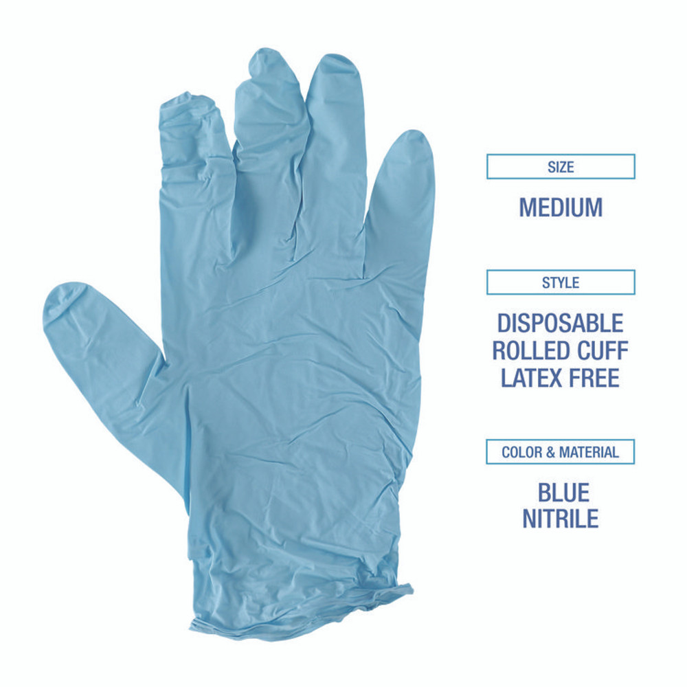 BOARDWALK 382MBXA Disposable Examination Nitrile Gloves, Powder-Free, Medium, 5 mil Thick, 9.5" Long, Blue, 100/Box