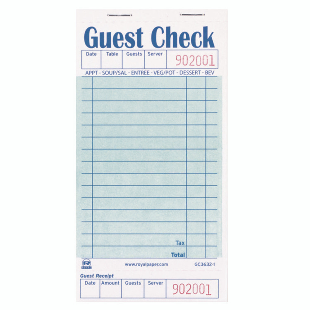 AMERCAREROYAL GC3632-1 Guest Check Pad with Ruled Back, 15 Lines, One-Part (No Copies), 3.5 x 6.7, 50 Forms/Pad, 50 Pads/Carton
