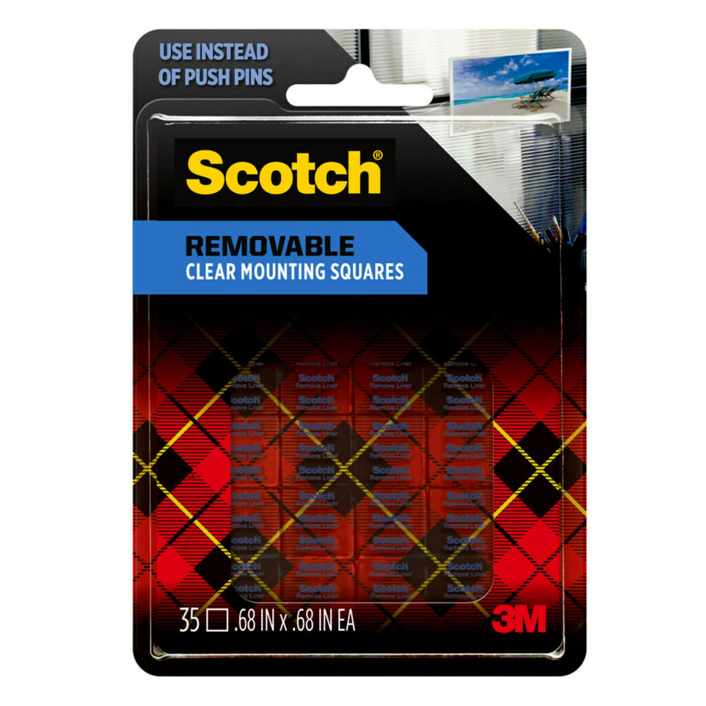 3M CO Scotch 859  Removable Wall Mounting Tabs, 11/16in x 11/16in, Clear, Box Of 35