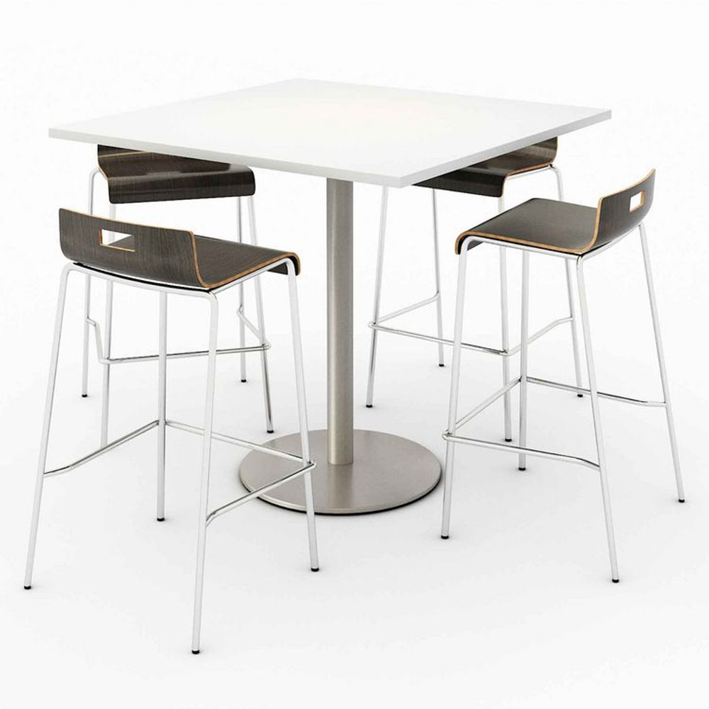 KFI STUDIOS 811774039901 Pedestal Bistro Table with Four Espresso Jive Series Barstools, Square, 36 x 36 x 41, Designer White