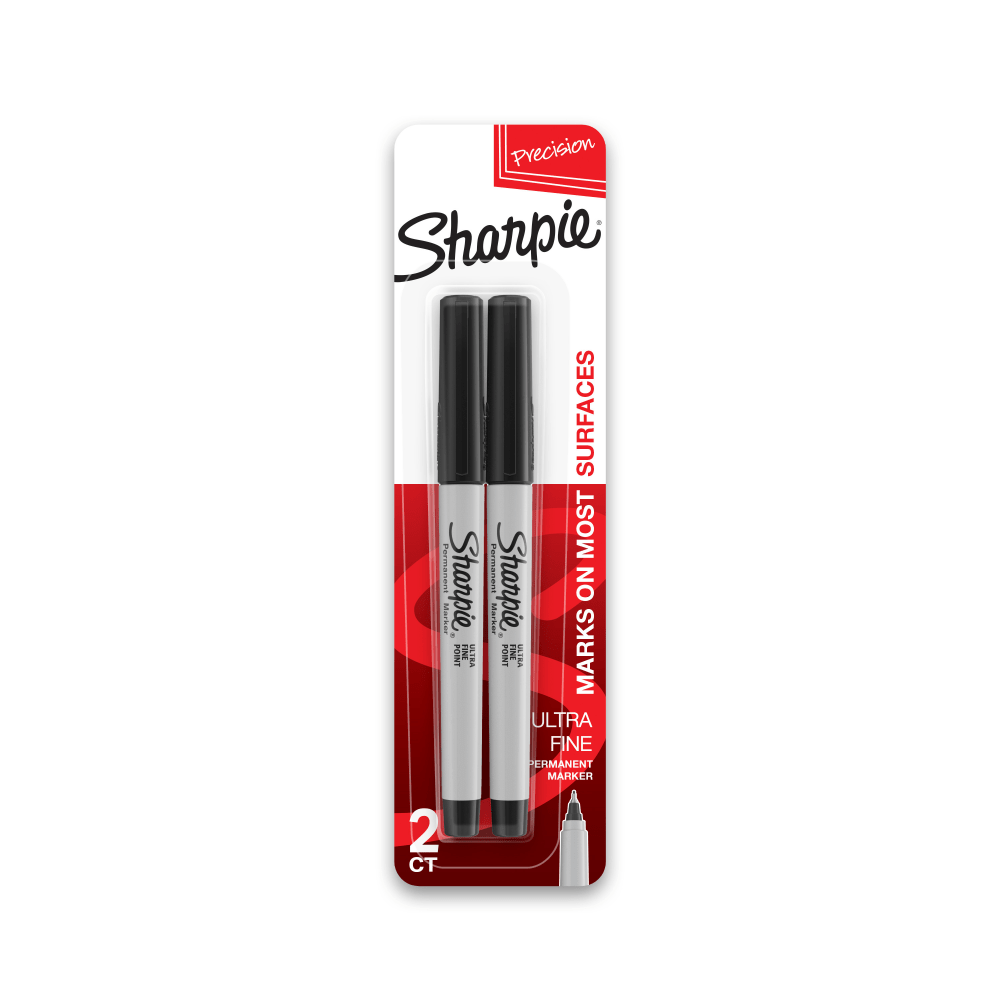 SANFORD LP Sharpie 37161PP  Permanent Ultra-Fine Point Markers, Black, Pack of 2 Markers